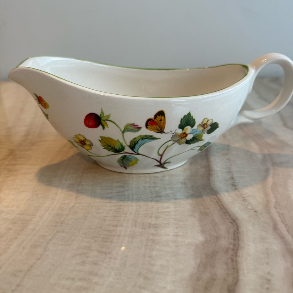 Vintage James Kent Old Foley Gravy Boat, Wild Strawberry Butterfly Pattern